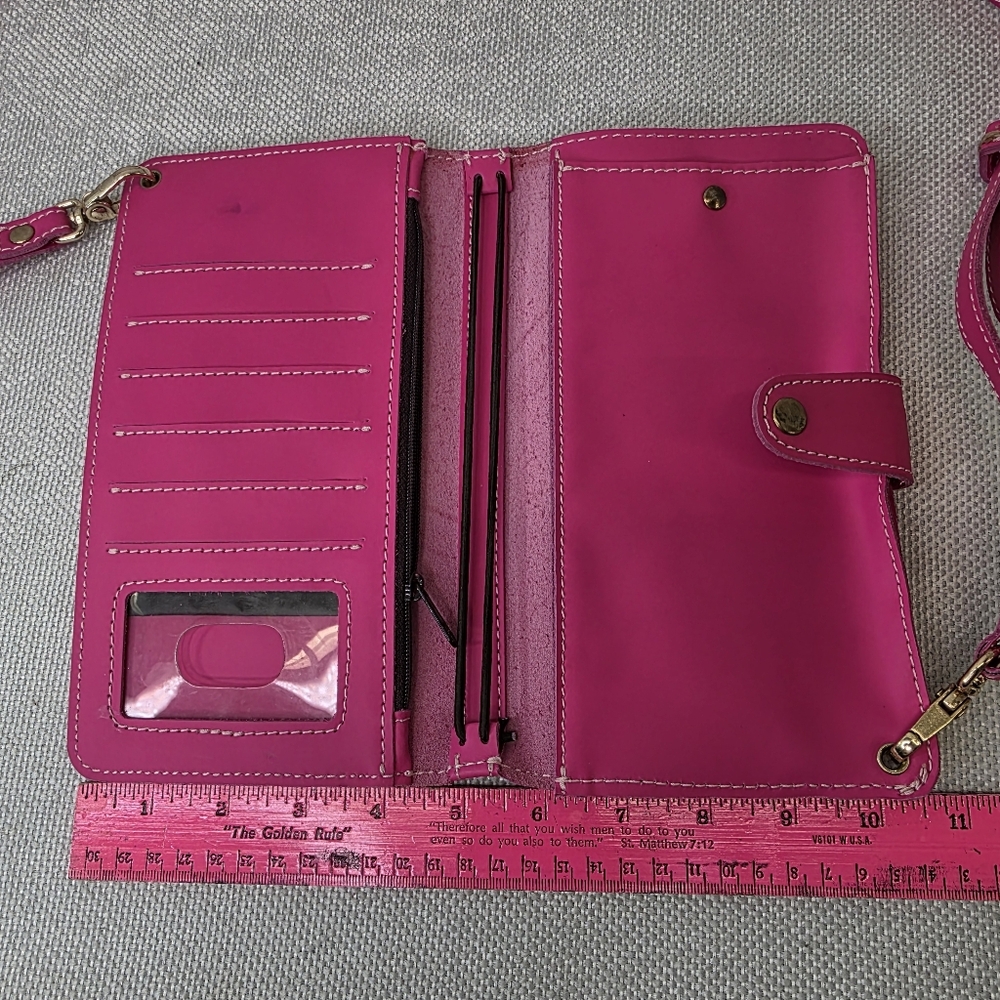 Planner Perfect Hot Pink Leather Everyday Traveler’s Notebook Crossbody Wallet - Picture 7 of 12